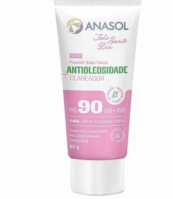 PROTETOR SOLAR FACIAL ANASOL ANTIOLEOSIDADE CLAREADOR FPS 90