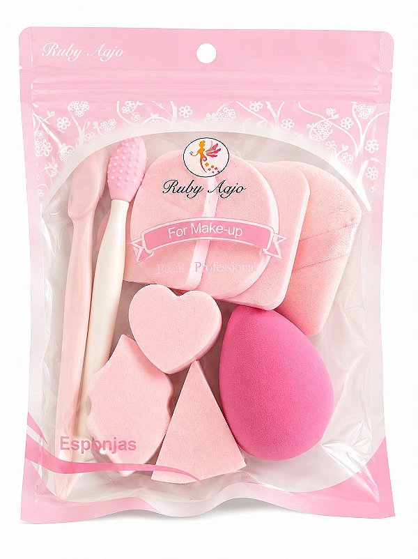 KIT ESPONJINHAS ROSA+NAVALHA+ PINCEL DE LIMPEZA