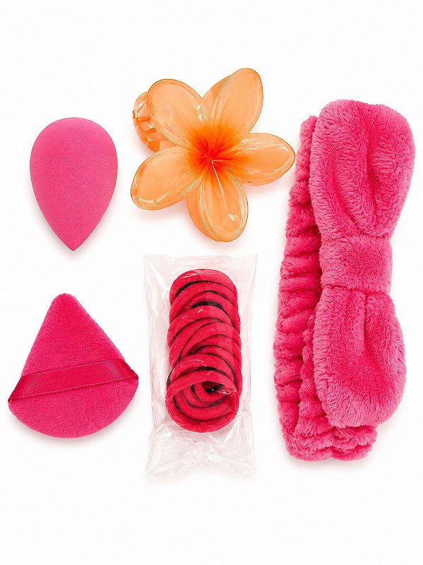 KIT TIARA+PRENDEDOR DE FLOR+ESPONJAS E XUXINHAS