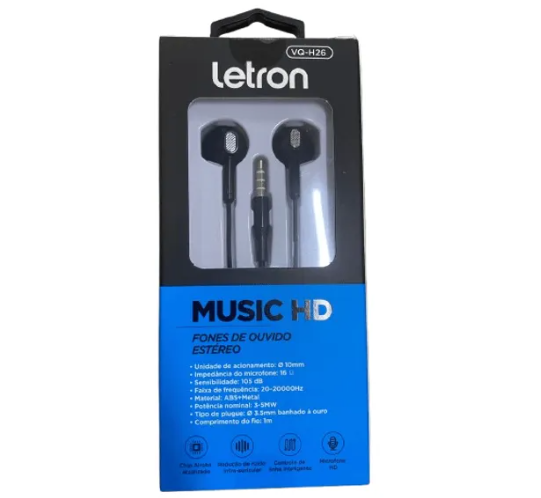 Fones de Ouvido Letron VQ-H26 Estéreo