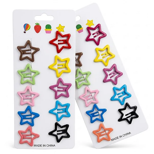 Cartela Kit Tic Tac Estrela Colorido Presilhas Cabelo