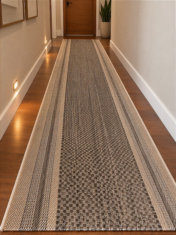 Passadeira Trilho Sisal Sintético Eco-Nature Nature Moldura Bege Marrom 87- (Fazemos o comprimento sob medida)