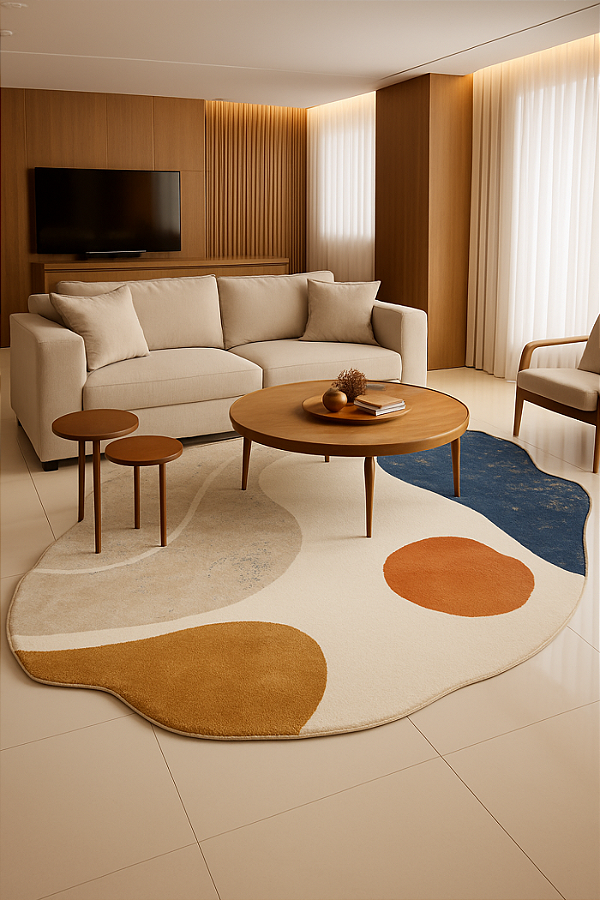 Tapete Tellaio Sala Orgânico Batur 7 2,40 x 3,00 - Off-white/Azul-escuro/Mostarda/Terracota/Cinza