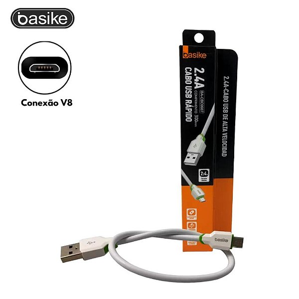 Cabo BASIKE - USB V8 - 2.4A - 3 Metros - BA-CBO9987