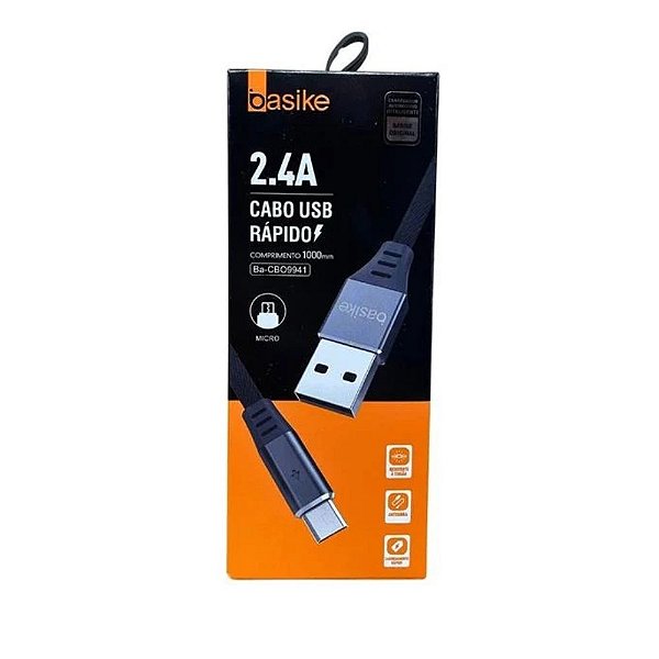 Cabo BASIKE - USB V8 - 2.4A - 1 Metro - BA-CBO9941