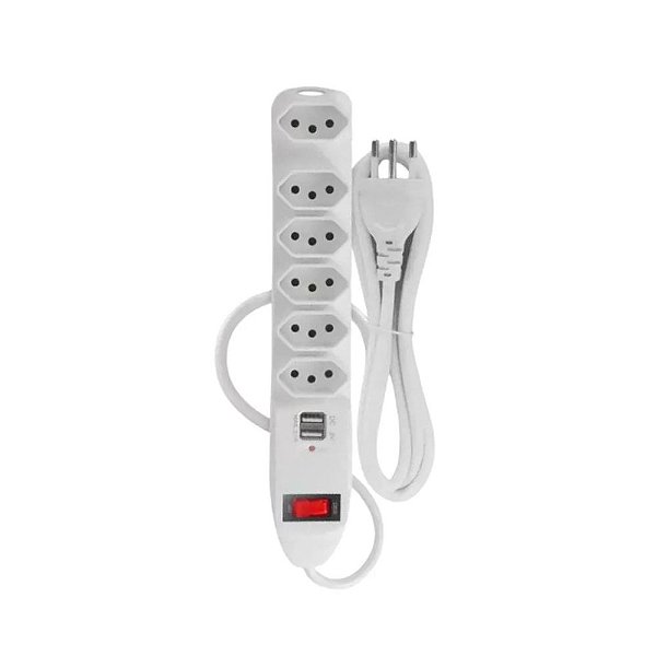 Extensão Basike - 6 Tomadas e 2 Entradas USB 1.5 Metros - SL-7906