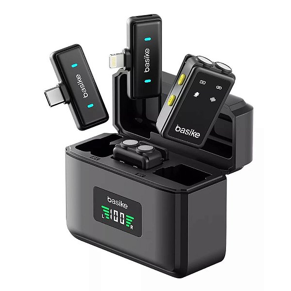 Microfone De Lapela Sem Fio Profissional Para Android E IOS Com 2 Ba-MIC0005