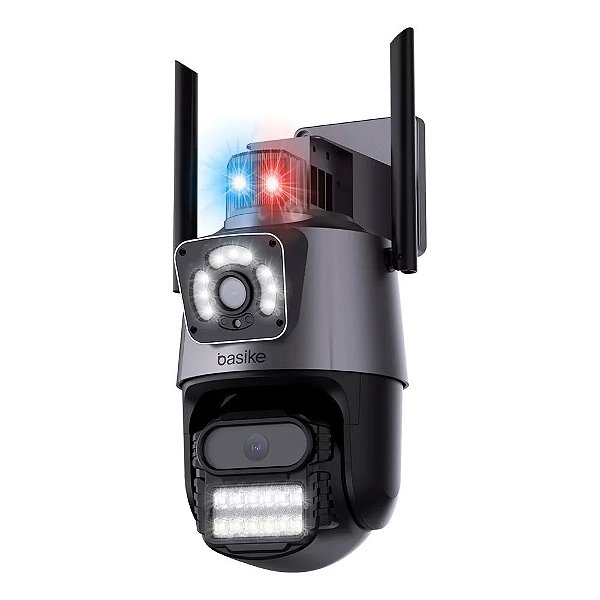 Câmera de Segurança Inteligente Dupla HD 360º Basike - Wi-Fi, Visão Noturna, Detecção de Movimento