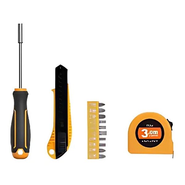 Conjunto De Ferramentas De Reparo 1 Chave De Fenda Com Jogo De Chaves, 1 Estilete E 1 Trena MD-12769