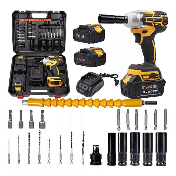 Parafusadeira Chave De Impacto 21v C/2 Bateria lítio 3000mAh + Jogo Brocas SCR-12909