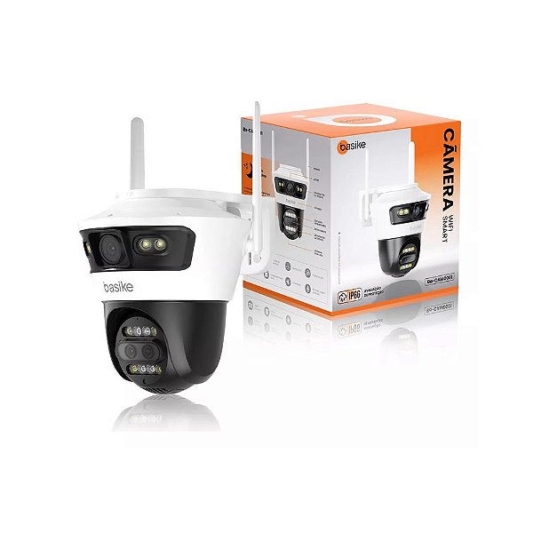 Câmera de Segurança Inteligente 3 Lentes 4K 360º Basike - Wi-Fi, Visão Noturna, Detecção de Movimento