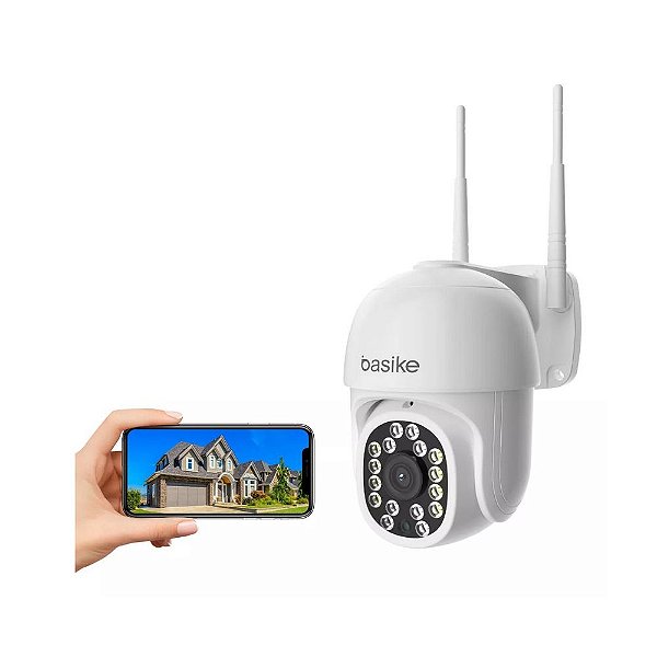 Câmera de Segurança Inteligente 360º Basike - Wi-Fi, Visão Noturna, Detecção de Movimento