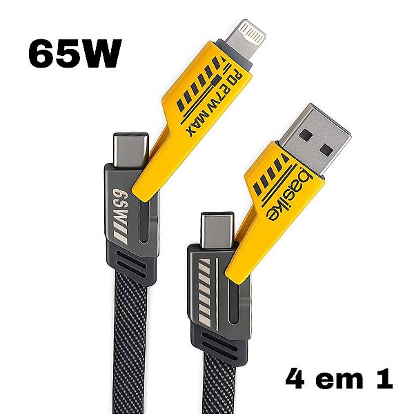 Cabo Basike 4 em 1 - USB/USB-C/Lightning/Type C- 65W - 1 Metro - Ba-CBO095