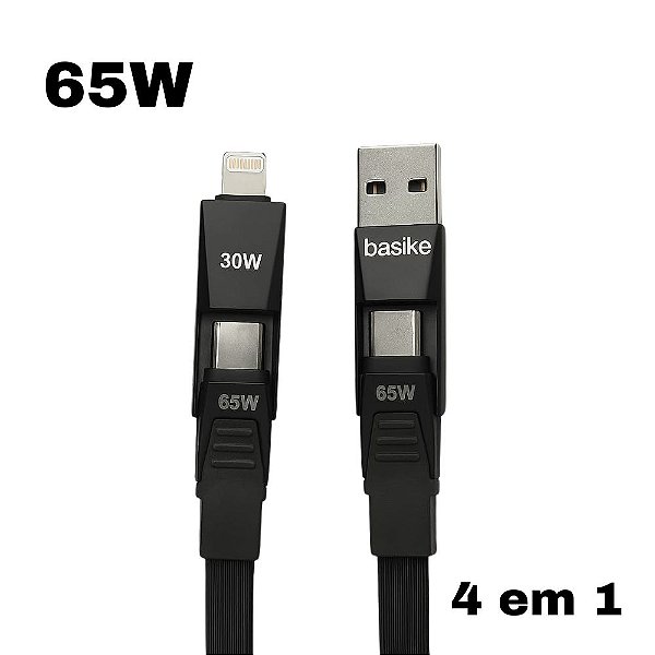 Cabo Basike 4 em 1- USB/USB-C/Lightning/Type C- 65W - 1,2 Metro - Ba-CBO234