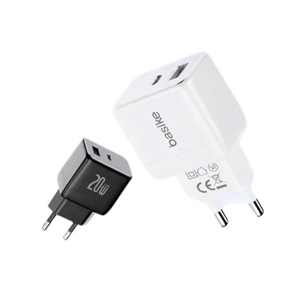 Carregador Turbo 1 Tipo C e 1 USB 20W Só Base BA-CAR069