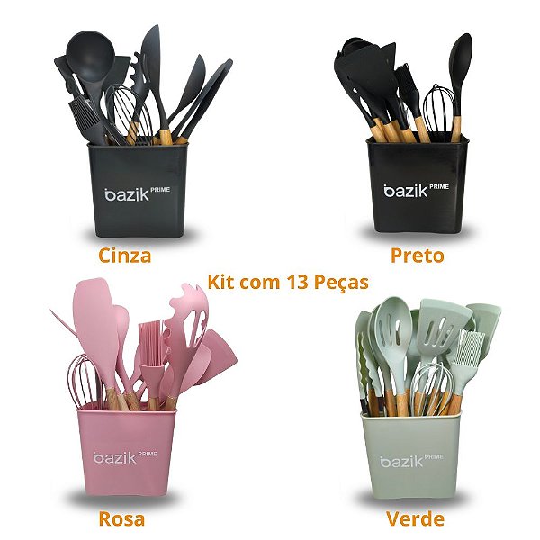 Kit Utensílios De Cozinha De Silicone Bazik Com 13 Peças Wu-338