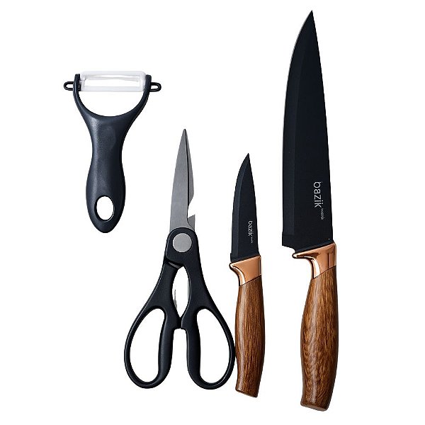 Kit Jogo De Facas Aço Inox Cozinha 4 Peças BAZIK WU-334