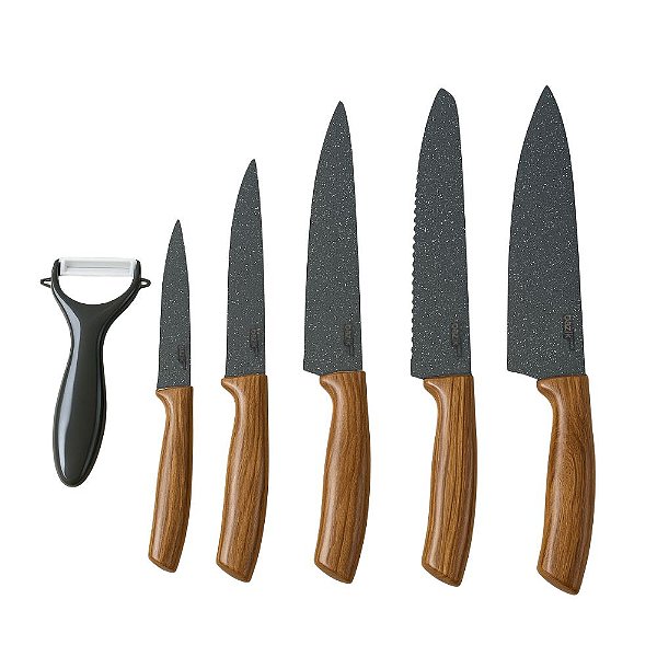 Kit Jogo De Facas Aço Inox Cozinha 6 Peças BAZIK WU-325