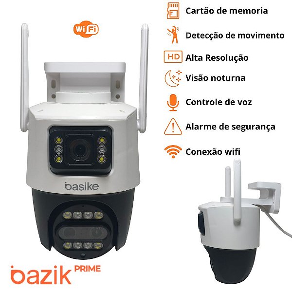 Câmera de Segurança Inteligente 360º Basike - Wi-Fi, Visão Noturna, Detecção de Movimento