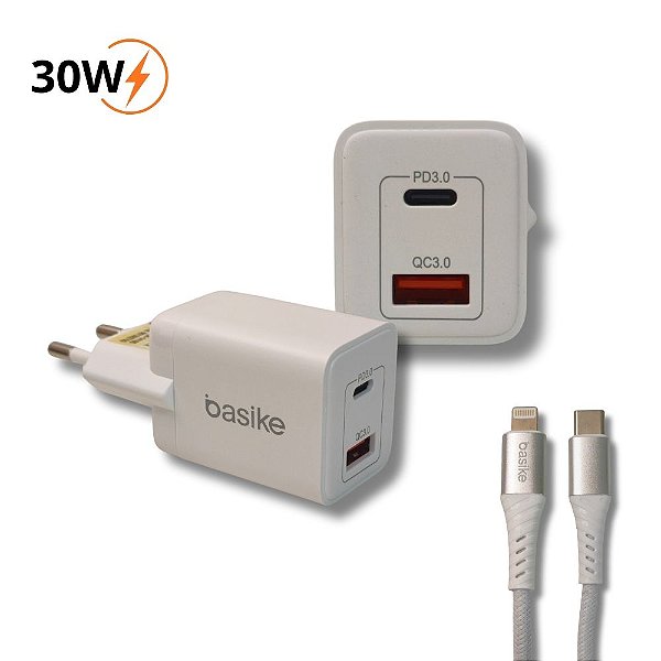 Carregador Celular 30W 2 Saidas Quick Charge Com Cabo IOS BA-CAR048CL