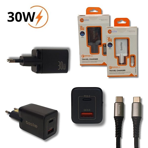 Carregador Celular 30W 2 Saidas Quick Charge Com Cabo Tipo C BA-CAR048CC