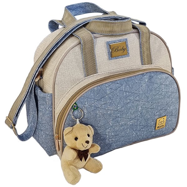 Bolsa Bebe Maternidade Média Jeans Personalizada + Ursinho