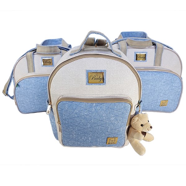 Kit Bolsas Jeans Personalizada + Mochila + Trocador