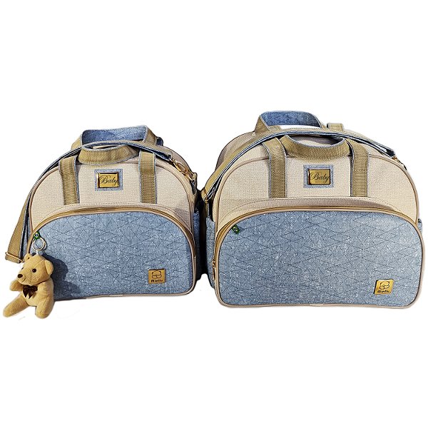 Kit Bolsas Bebe Maternidade Jeans + Trocador