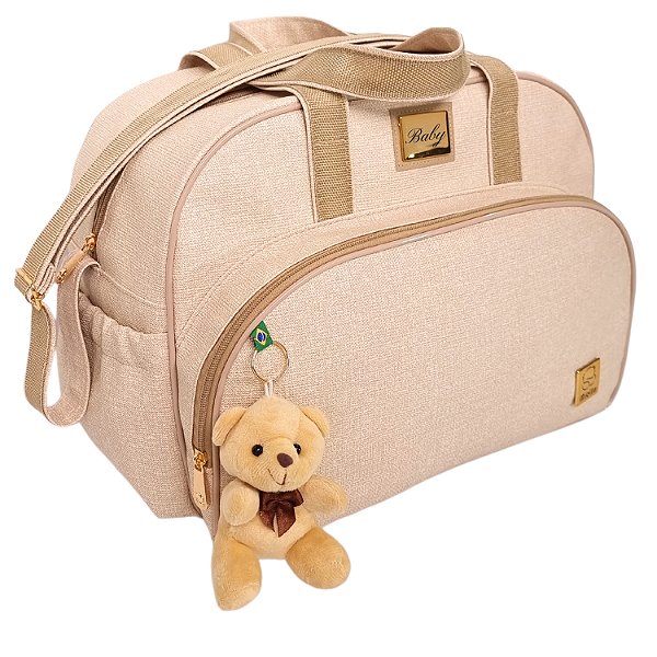 Bolsa Bebe Maternidade Grande Linho Personalizada + Ursinho