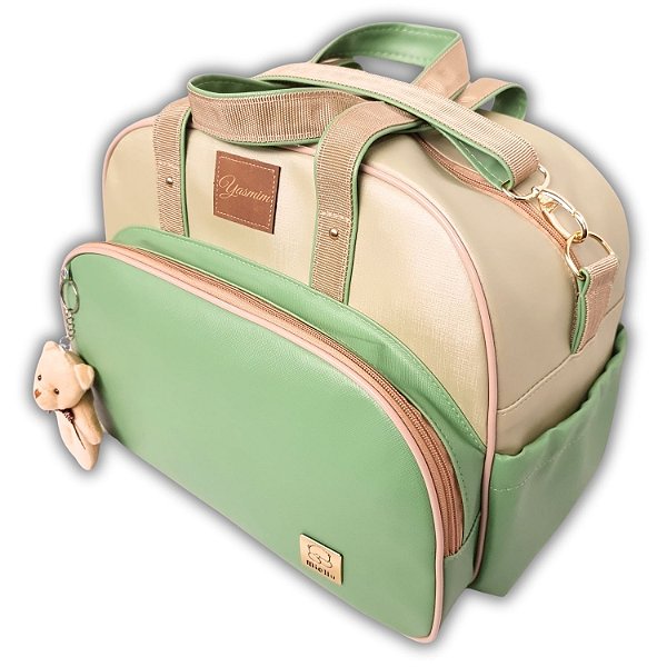 Bolsa Bebe Maternidade Grande Personalizada + Ursinho - Yasmim Candy - Menta