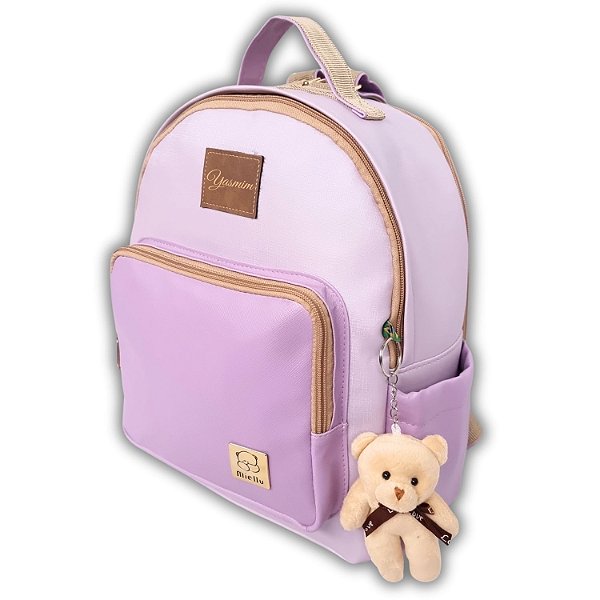 Mochila Maternidade Miellu Personalizada + Ursinho - Yasmim Candy - Lilás