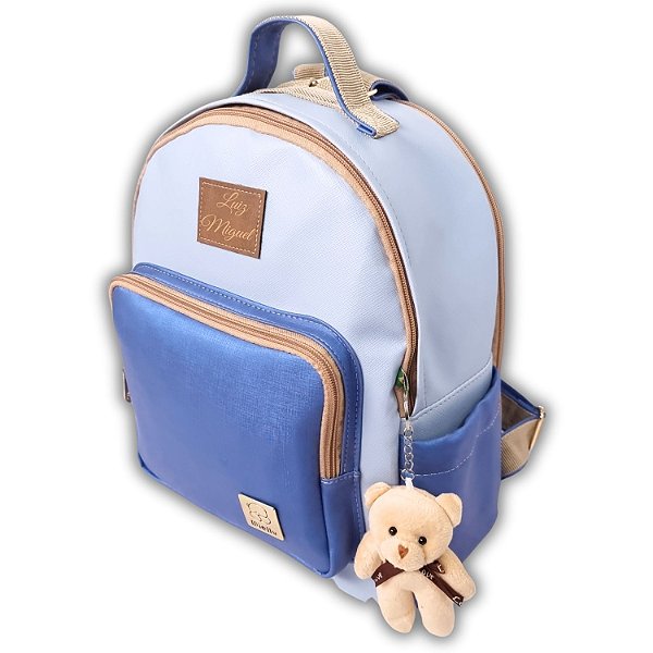 Mochila Maternidade Miellu Personalizada + Ursinho - Yasmim Candy - Azul