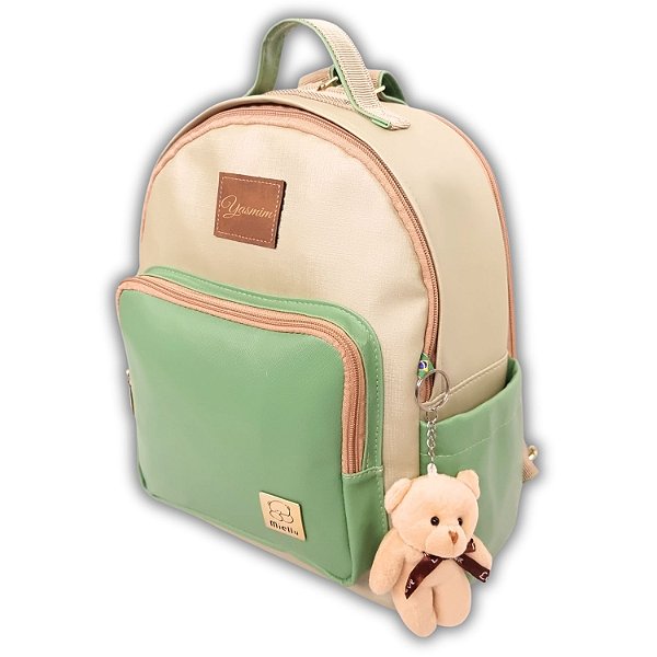 Mochila Maternidade Miellu Personalizada + Ursinho - Yasmim Candy - Menta