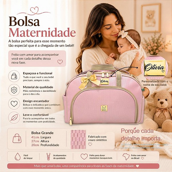 Bolsa Maternidade Grande Personalizada Bebe Menina Menino Enxoval Miellu - Linha Austin