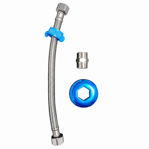 Mangueira Engate Flexível Trançado Inox 30 cm Metal Fêmea Fêmea com Niple