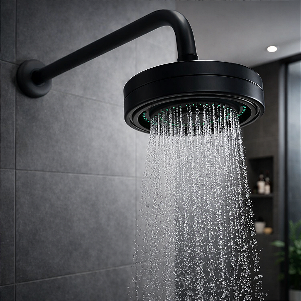 Chuveiro Ducha Autolimpante Redondo Black ABS Articulado Tubo Em Metal 25cm Parede Preto Fosco Aquecedor Solar e Gás