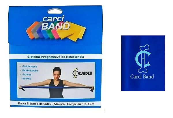 Faixa Elástica Carci Band Azul Média Forte 1,5m Treino Fisioterapia