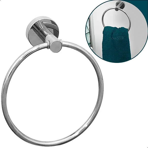Porta Toalha Argola Metal Cromado Redondo Parede Inox