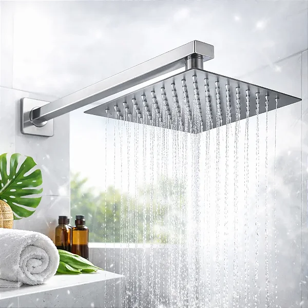 Ducha Chuveiro Parede Slim Quadrada 20x20 Inox Braço 40cm