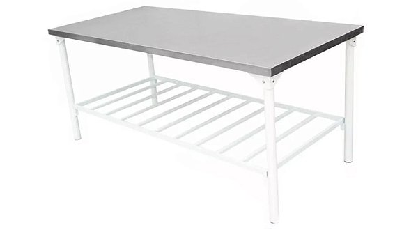 Mesa tampo inox 1,5m com paneleiro
