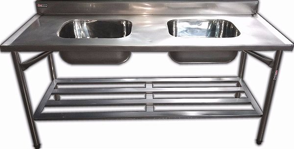 Pia inox TP430 1,9m com 2 cubas