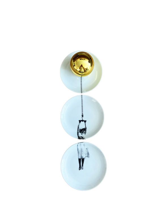Conjunto de pratos 10cm Mulher Balão dourado