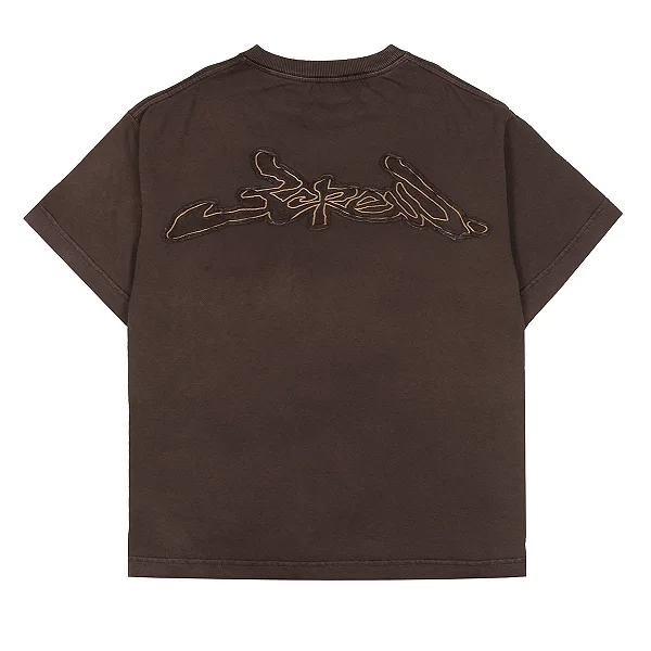 Camiseta Barra Assinatura Patch Estonada Marrom