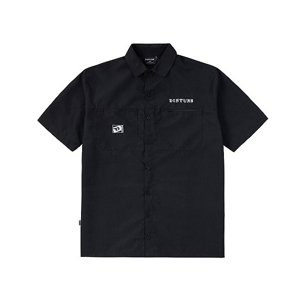 Camisa de Botão Disturb Slash Button-Up in Black