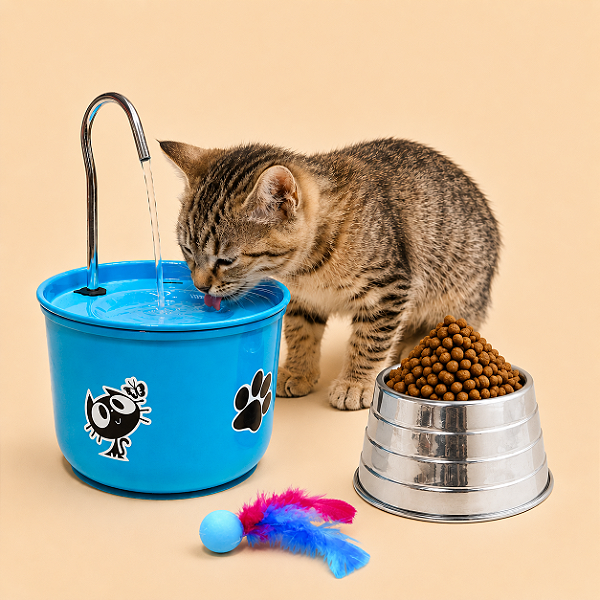 Kit Fonte para Gato + Comedouro - Colors Azul