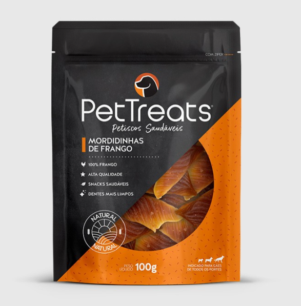 Petisco Natural Cachorro Pettreats Mordidinhas Frango 100g