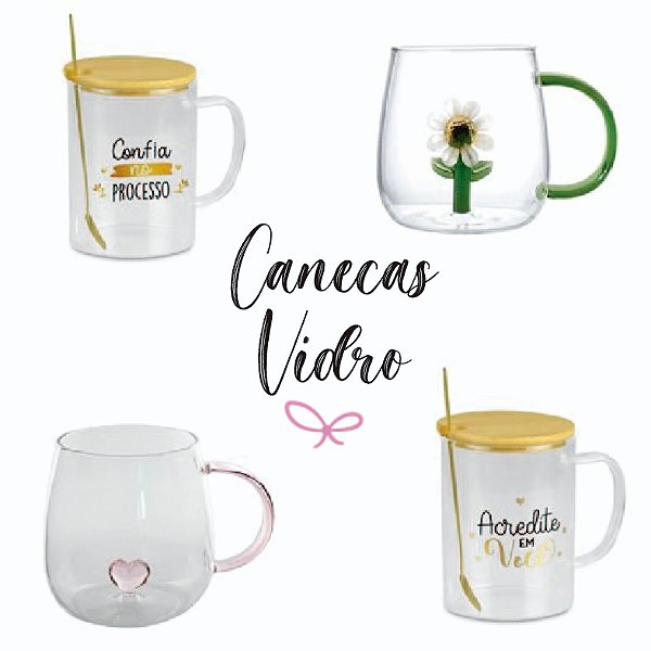 Canecas Vidro Frases 3D