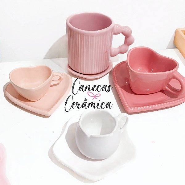 Canecas Xícaras Cerâmica Fofas Coração Flor