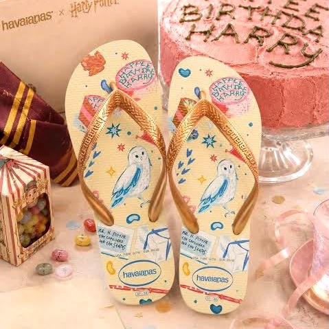 Chinelos Havaianas Harry Potter Bolo Rosa Dourado