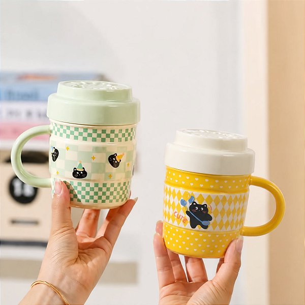 Caneca Gatinho com Tampa 400ml